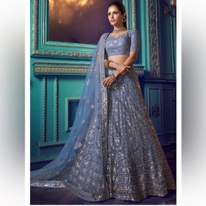 NWOT Blue Embroidered Net Lehenga